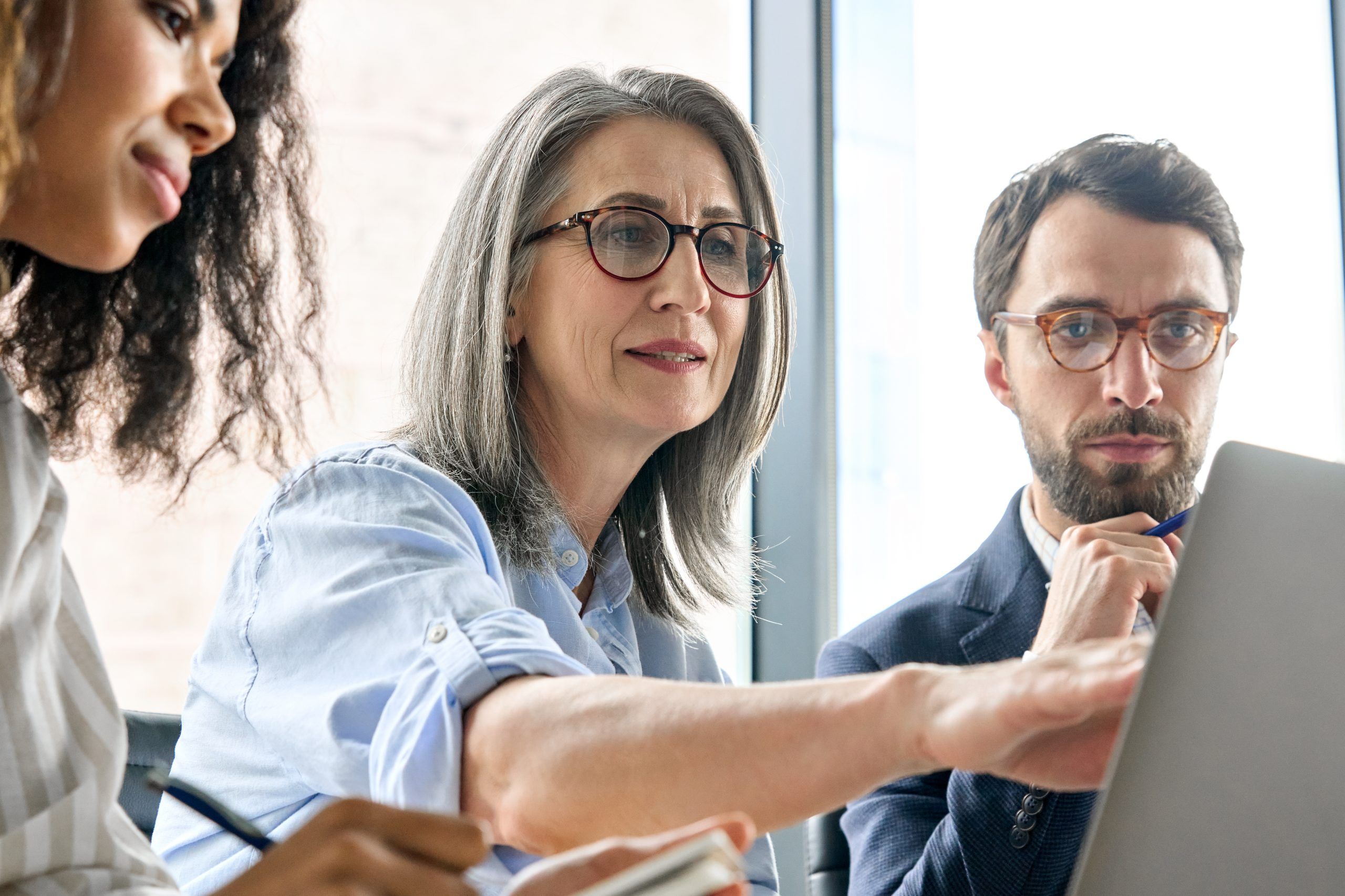 Ceo Businesswoman Mentor In Glasses Negotiating
